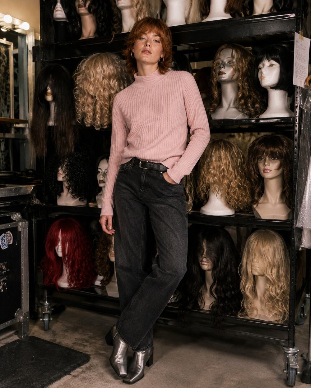 Crystal-Kobe Pink Ribbed Mock Neck Sweater Size M